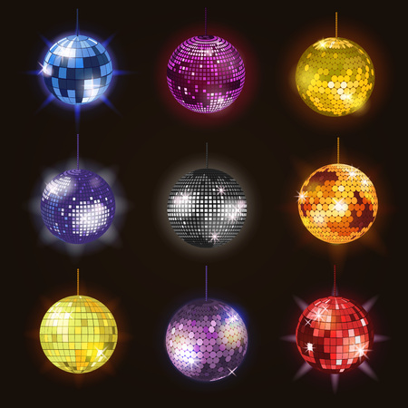 Disco balls discotheque dance music party equipment vector illustration of party night club danceのイラスト素材