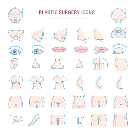 Plastic surgery face correction infographic icons woman body parts beauty health procedure vector illustrationのイラスト素材