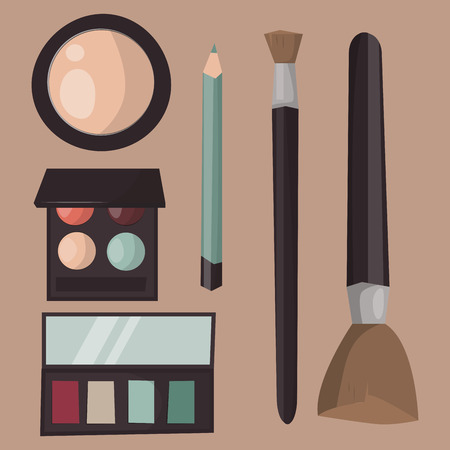 Makeup icons mascara, care brushes, eye shadow for glamour female accessory vector.のイラスト素材