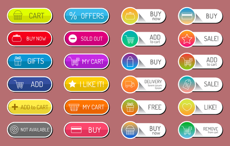 Colorful website web e-shop buttons design vector illustration glossy graphic label internet confirm template banner. Rounded blank menu reflection business navigation download interface.のイラスト素材