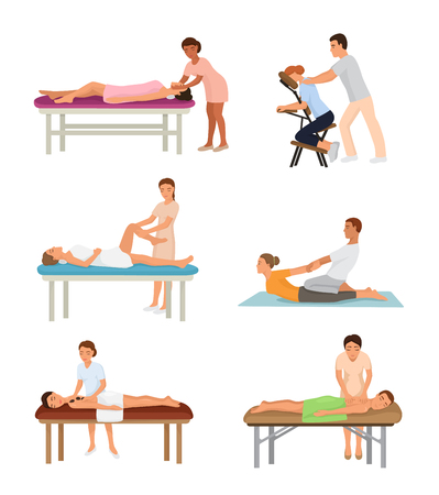 Massage procedure people beauty spa healthy lifestyle characters relaxation concept beautiful professional relax person vector illustrationのイラスト素材