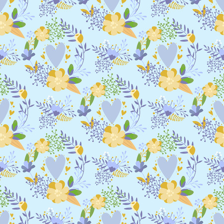 Nature flower hand drawn illustration seamless patternのイラスト素材