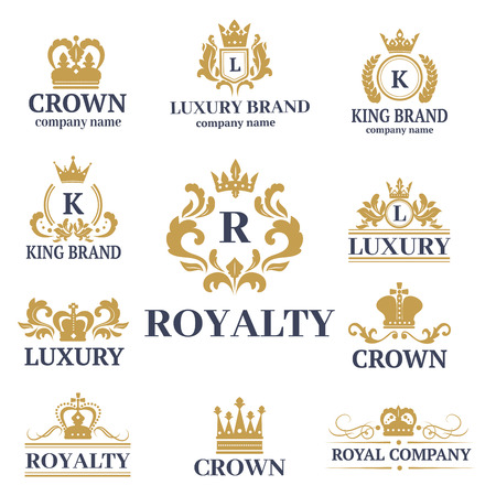 Crown king vintage premium white badge heraldic ornament luxury kingdomsign vector illustration.