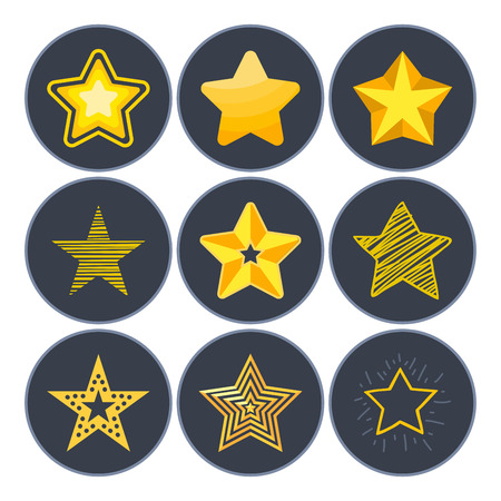 Different style shape silhouette shiny star icons collection vector illustration.のイラスト素材
