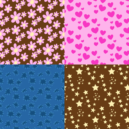 Nature flower illustration hearts seamless pattern stars background floral summer vectorのイラスト素材