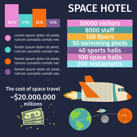 Space tourism infographic discovery cosmos science vector illustration.のイラスト素材