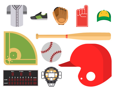 Cartoon baseball player icons batting vector design american game athlete sport league equipmentのイラスト素材
