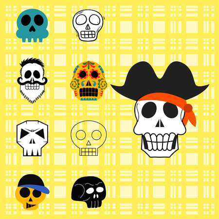 Different style skulls faces vector illustration halloween horror style tattoo anatomy art.のイラスト素材
