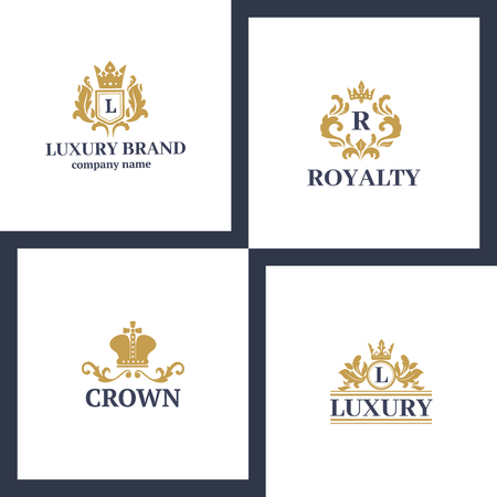 Crown king vintage premium white badge heraldic ornament luxury kingdomsign vector illustration.のイラスト素材