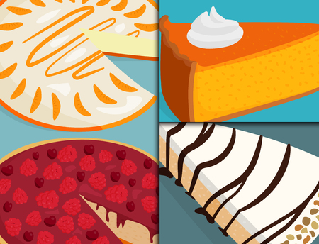 Homemade organic pie dessert cards vector illustration fresh golden rustic gourmet bakery.のイラスト素材
