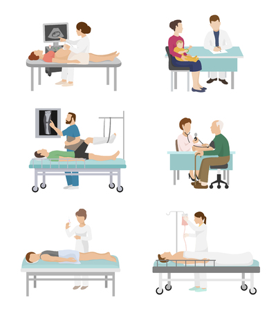Doctor and patient vector medical healthcare hospital medicine nurse doctoral office in hospital visit in-patient people health care concept illustrationの写真素材