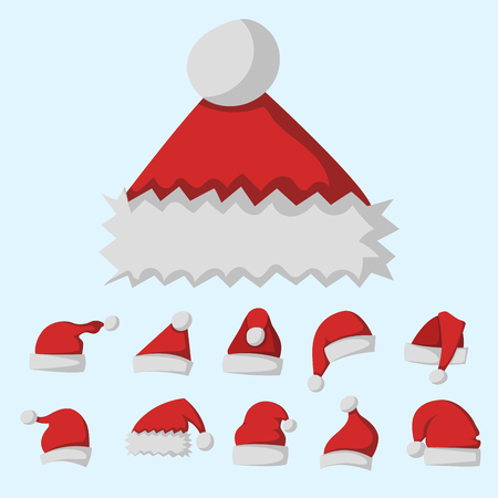 Santa claus fashion red hat modern elegance cap winter xmas holiday top clothes vector illustration.のイラスト素材