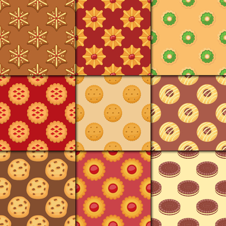 Different cookie cakes seamless pattern background sweet food tasty snack biscuit sweet dessert vector illustration.のイラスト素材