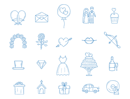 Wedding outline married engagement groom bride icons vector illustration.のイラスト素材