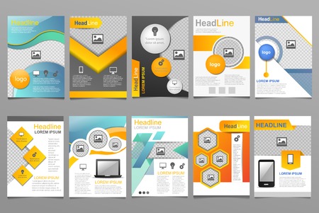 Cover design vector annual report template of brochure for business presentation covering reporting annualy illustration set isolated on white backgroundの写真素材