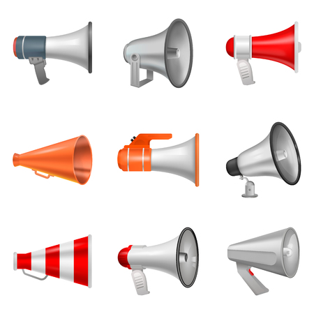 Megaphone vector bullhorn loudspeaker or announce and loud voice in speaker or announcement in horn illustration isolated on white backgroundのイラスト素材