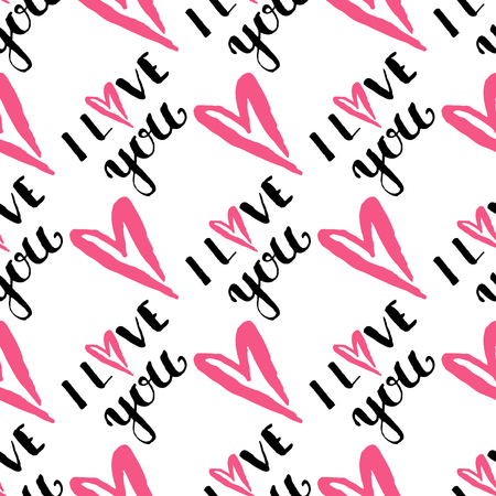 I love you text heart sharp vector seamless pattern background pink color card beautiful celebrate bright emoticon symbol holiday abstract art decoration.のイラスト素材