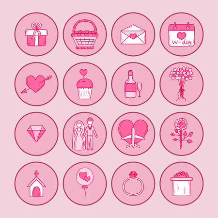 Wedding outline married engagement groom bride icons vector illustration.のイラスト素材