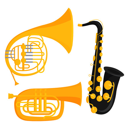 Wind musical instruments tools acoustic musician equipment orchestra vector illustrationのイラスト素材