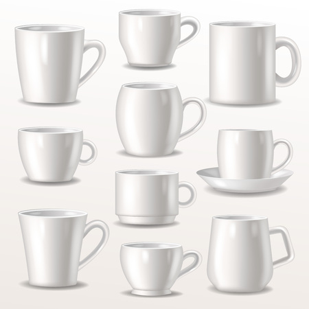 Empty mugs for coffee or tea for branding isolated on white backgroundのイラスト素材