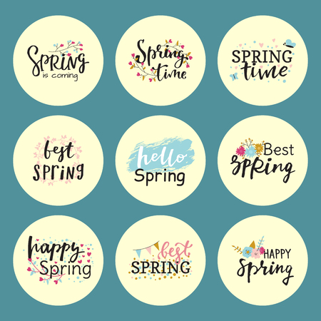 Hello spring time vector lettering text setのイラスト素材