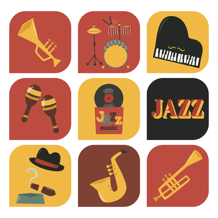 Jazz musical instruments iconsのイラスト素材