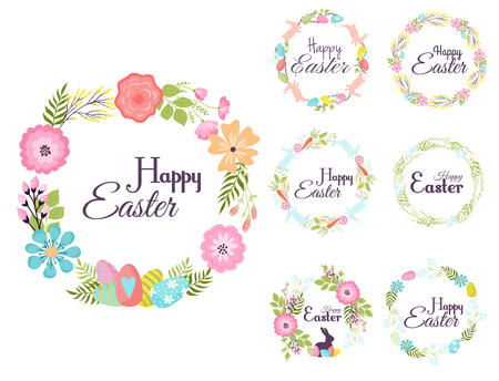Happy Easter hand drawn badge illustrationのイラスト素材