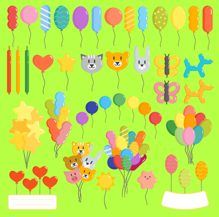 Color glossy happy birthday vector balloons illustration. Round entertainment holiday festival happy balloons stack gift. Beautiful toy party day celebrate isolated helium color carnival toolのイラスト素材