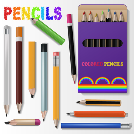 Pencil vector pen for pencilled drawing and schooling pencraft stationery illustration set of school supplies isolated on white backgroundのイラスト素材