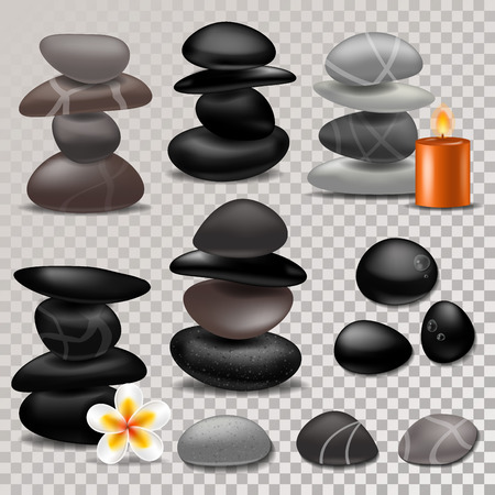 Spa stone vector zen stony therapy for beauty health and relaxation illustration of natural stoning treatment set isolated on transparent backgroundのイラスト素材