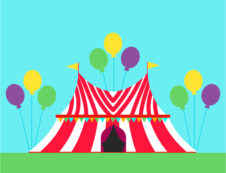 Circus show entertainment tent with stripes flags vector illustration.のイラスト素材