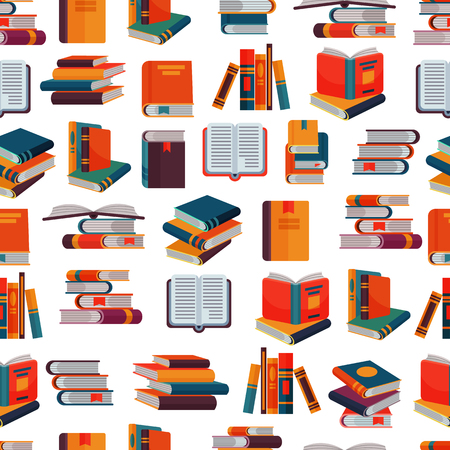 Books vector stack of textbooks and notebooks on bookshelves reading literature in library or bookstore bookish cover illustration set isolated seamless pattern backgroundのイラスト素材