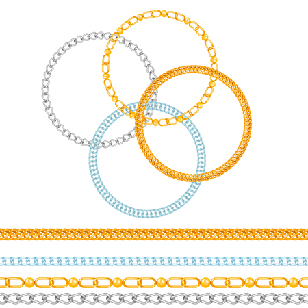 Chains link strength connection vector seamless pattern of metal linked parts and iron equipment protection strong sign shiny design background.のイラスト素材