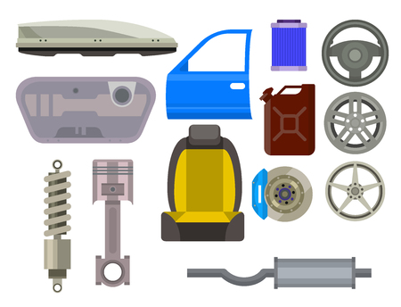 Car vector parts auto repair service vehicle mechanic repair of machines and equipment motocar illustrationのイラスト素材