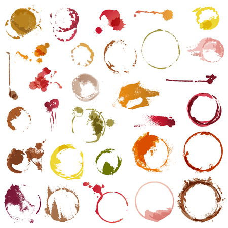 Drink stains vector staining circles of coffee cup or wine glass illustration set of stained liquid drops on paper isolated on white backgroundのイラスト素材