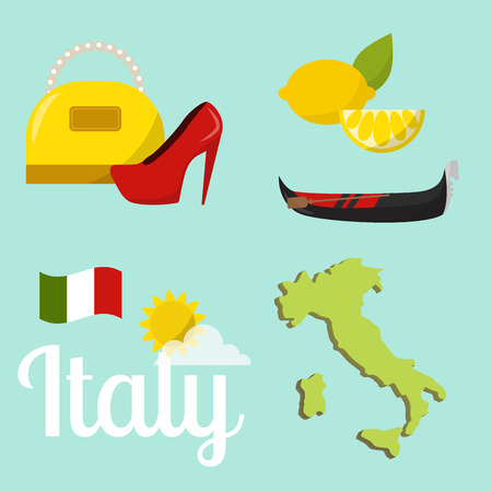 Italy travel map vector attraction tourist symbols sightseeing world italian architecture elements illustration.のイラスト素材