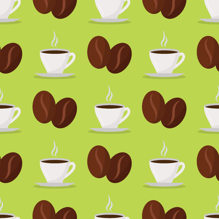 Coffee cups beans vector drink seamless pattern background food design restaurant, cafe menu and shop element illustration.のイラスト素材