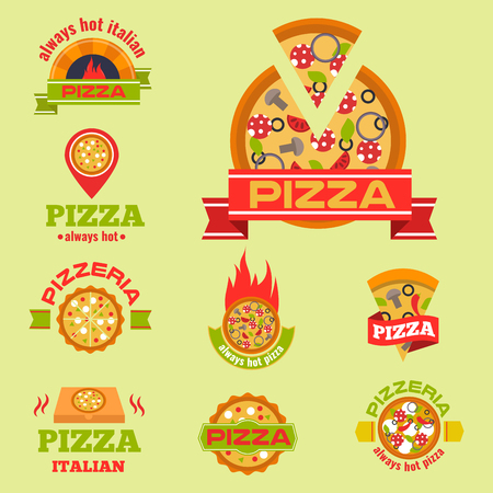 Delivery pizza vector logo badge pizzeria restaurant service fast food illustration.のイラスト素材