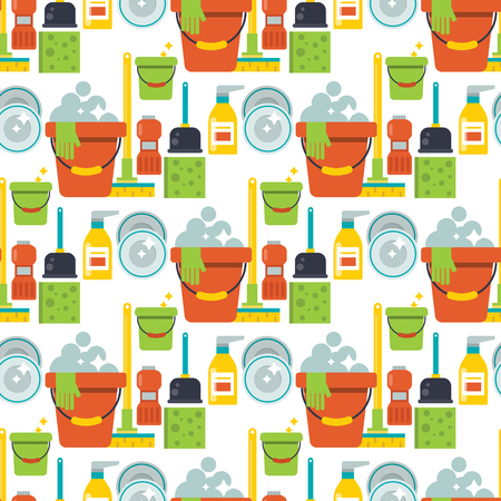 Cleaning vector service design home household work brush seamless pattern background illustration.のイラスト素材