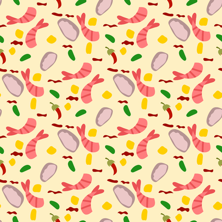 Traditional thai food asian cuisine thailand seafood prawn seamless pattern background cooking delicious vector illustration.のイラスト素材