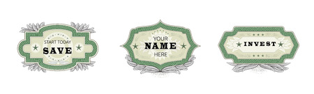 Vintage badge vector retro sticker or premium emblem sign illustration emblematical set of tag or logo in classic style isolated on white backgroundのイラスト素材