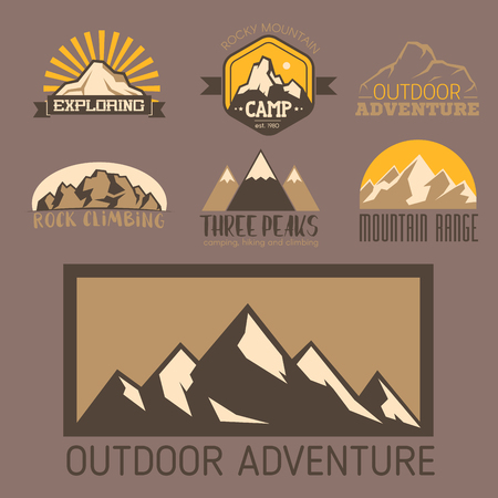 Mountain silhouette nature outdoor rocky snow ice top decorative landscape camping travel label climbing hill peak hiking badge illustration.のイラスト素材