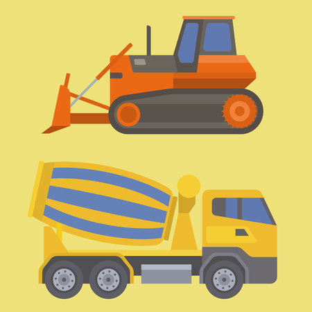 Construction delivery truck vector transportation vehicle construct and road trucking machine equipment. Large platform industrial truck illustration.のイラスト素材