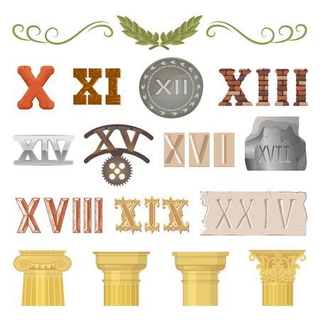 Ancient vector historical antique architecture of rome empire and roman numbers illustration.のイラスト素材