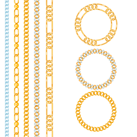 Chains link strength connection vector seamless pattern of metal linked parts and iron equipment protection strong sign shiny design background.のイラスト素材