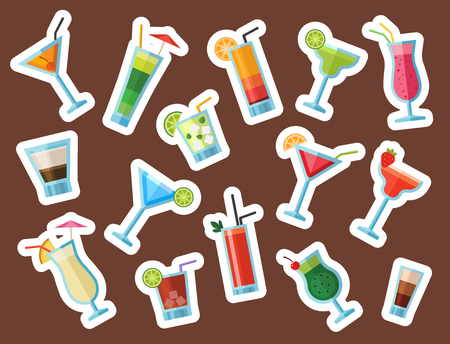 Set of alcoholic cocktails fruit cold drinks tropical cosmopolitan freshness collection and party alcohol sweet tequila vector illustration.のイラスト素材