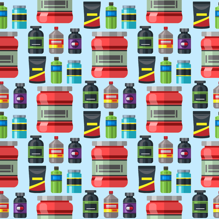 Bodybuilders gym athlete sport food diet seamless pattern background fitness nutrition protein powder drink vector illustration.のイラスト素材
