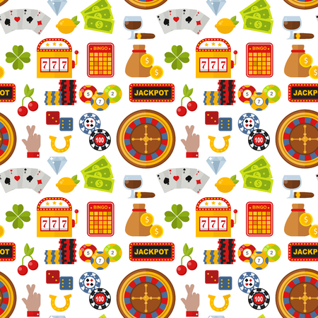 Casino roulette gambler joker slot machine poker game seamless pattern background vector illustration.のイラスト素材