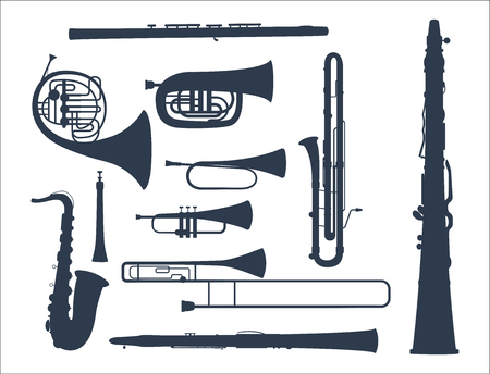 Wind musical instruments tools acoustic musician equipment orchestra vector illustrationのイラスト素材