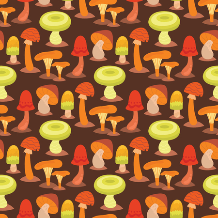 Mushrooms fungus agaric toadstool different art style design fungi vector illustration red hat seamless pattern backgroundの写真素材